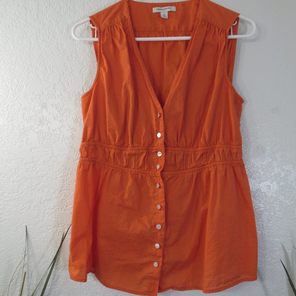 Womens Tank Top Sz M Orange Button Front - Picture 1 of 11